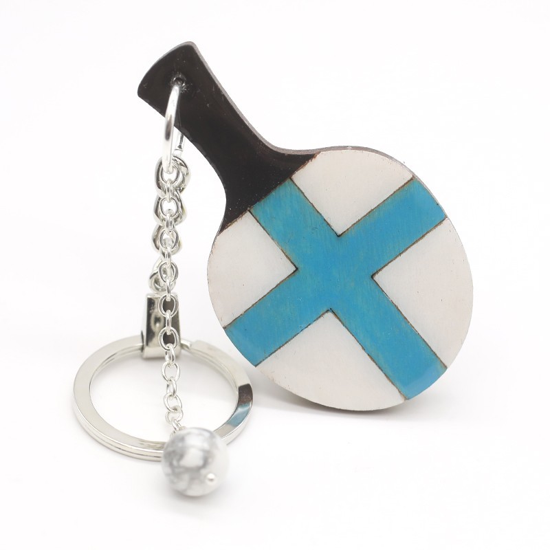 Llavero con forma de raqueta de tenis de mesa – Diseño de la bandera de Finlandia Llavero con forma de raqueta de tenis de mesa – Diseño de la bandera de Finlandia